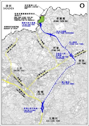 The route map of the Heung Yuen Wai Highway.