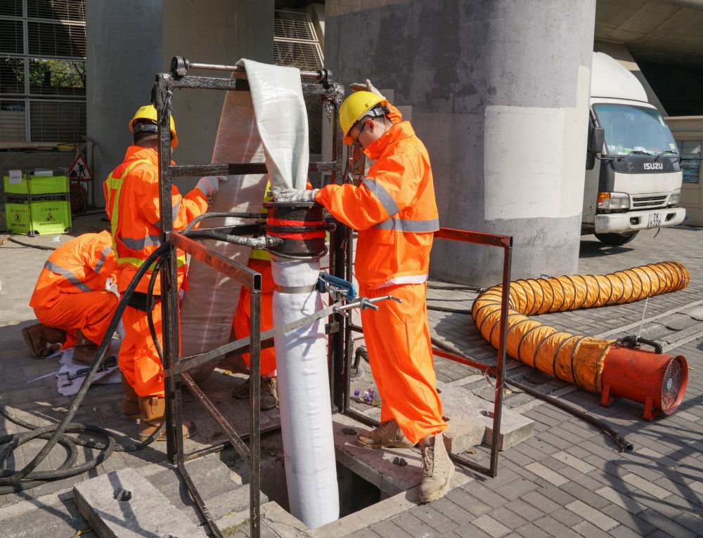 Pictured is the cured-in-place pipe lining technology. A soft polyester liner is pulled into the host pipe. The liner is then expanded and cured until it hardens and forms a new pipe.