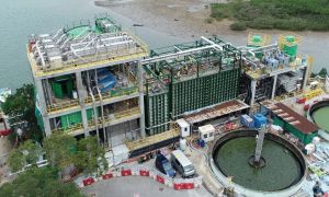 The expansion of Sha Tau Kok Sewage Treatment Works Phase 1 includes the construction of a temporary sewage treatment plant as pictured within 18 months.