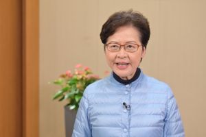 The Chief Executive, Mrs Carrie LAM, gives an opening address through video conferencing for the Hong Kong 2022 International Urban Forestry Conference. Held live on 2 and 3 March, the two-day online conference attracted about 1 200 participants watching live on its website.