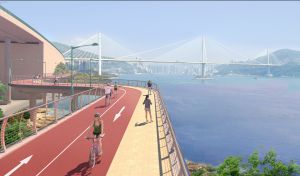 Pictured is an artist’s impression of a cycle track by the sea.