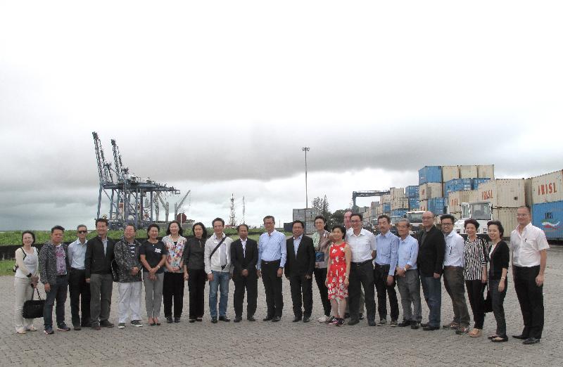 The Secretary for Development, Mr Paul Chan, is continuing his visit to Yangon, Myanmar, with the Hong Kong delegation to see town planning and development projects, as well as conservation of built heritage there. Photo shows Mr Chan (11th left) and the delegation visiting the Myanmar International Terminals Thilawa yesterday (October 6). 
