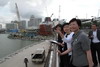 The Secretary for Development, Mrs Carrie Lam, visits the harbourfront at the Marina Bay in Singapore.