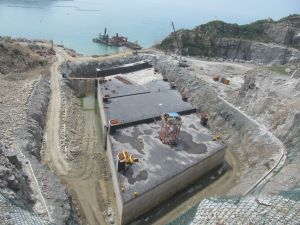 The engineering team first constructed the mega size precast unit of roughly the size of five standard swimming pools at an old quarry in Zhuhai.