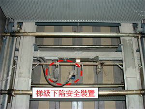 8. Step-sagging safety device-If any part of the steps, pallets or belts is sagging and cannot be maintained in mesh with the inlet and outlet of the comb plates, the device will stop the escalator.