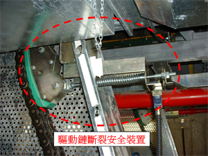 11. Broken drive chain safety device-If any breakage or undue elongation of the drive chain is detected, the device will stop the escalator.