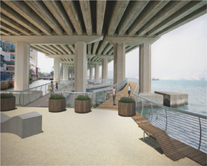 The artist impression of the Tong Shui Road access point of the proposed boardwalk