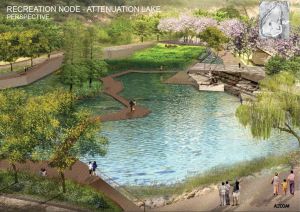 Project on revitalisation of water bodies (1): An artist impression of the flood retention lake to be constructed under the Anderson Road Quarry site development.