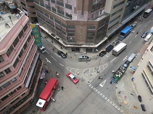 An aerial view of the junction of Hung To Road and How Ming Street before the improvement works.。