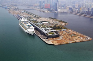 The Kai Tak Development being implemented in phases, including the Kai Tak Cruise Terminal Building and the first berth