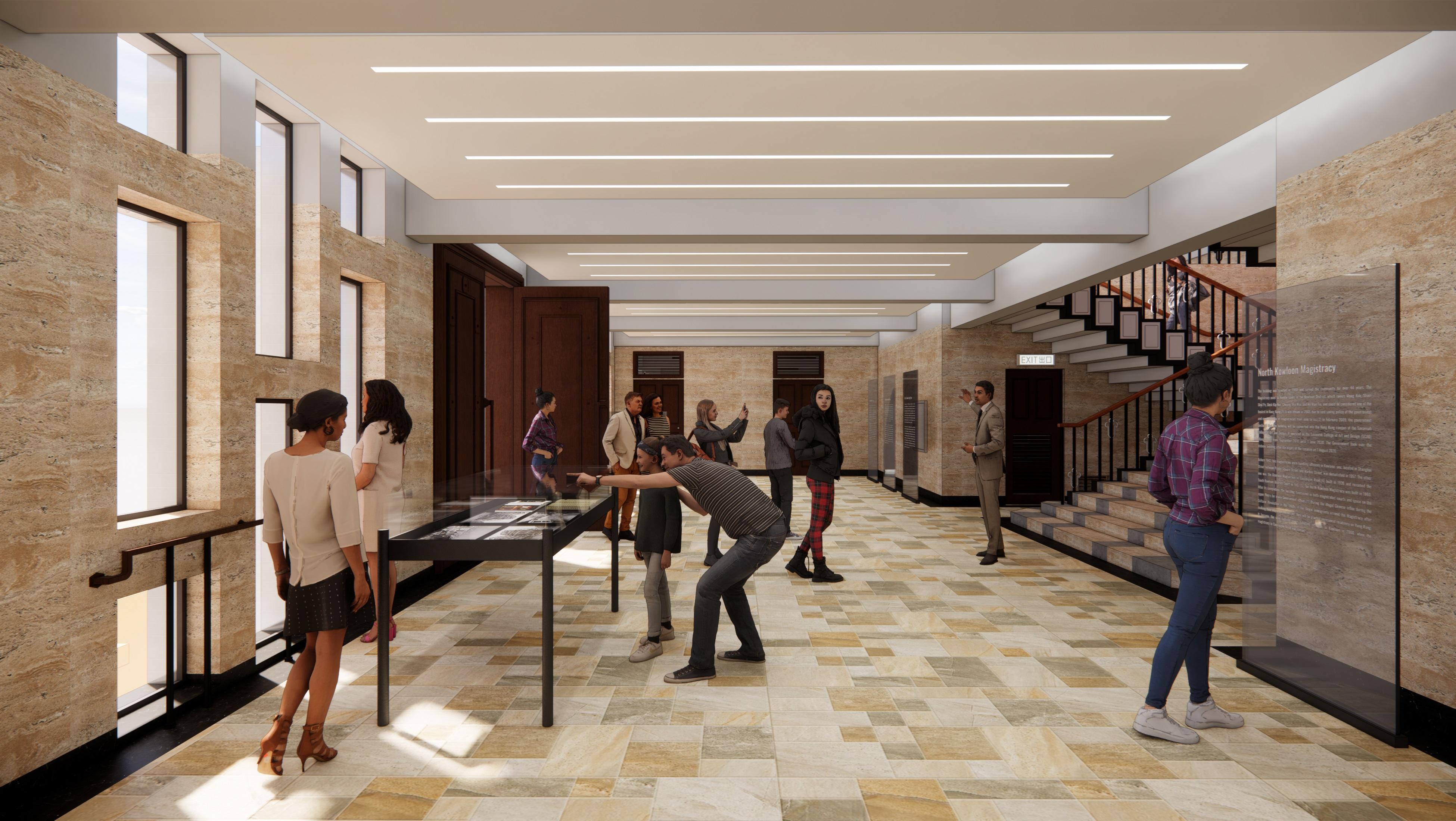 The Development Bureau announced today (December 8) that the project proposed by the Society of Rehabilitation and Crime Prevention, Hong Kong has been selected to revitalise the Former North Kowloon Magistracy under Batch VI of the Revitalising Historic Buildings Through Partnership Scheme. Photo shows a photomontage of the exhibition hall, after revitalisation of the Magistracy's hall area.