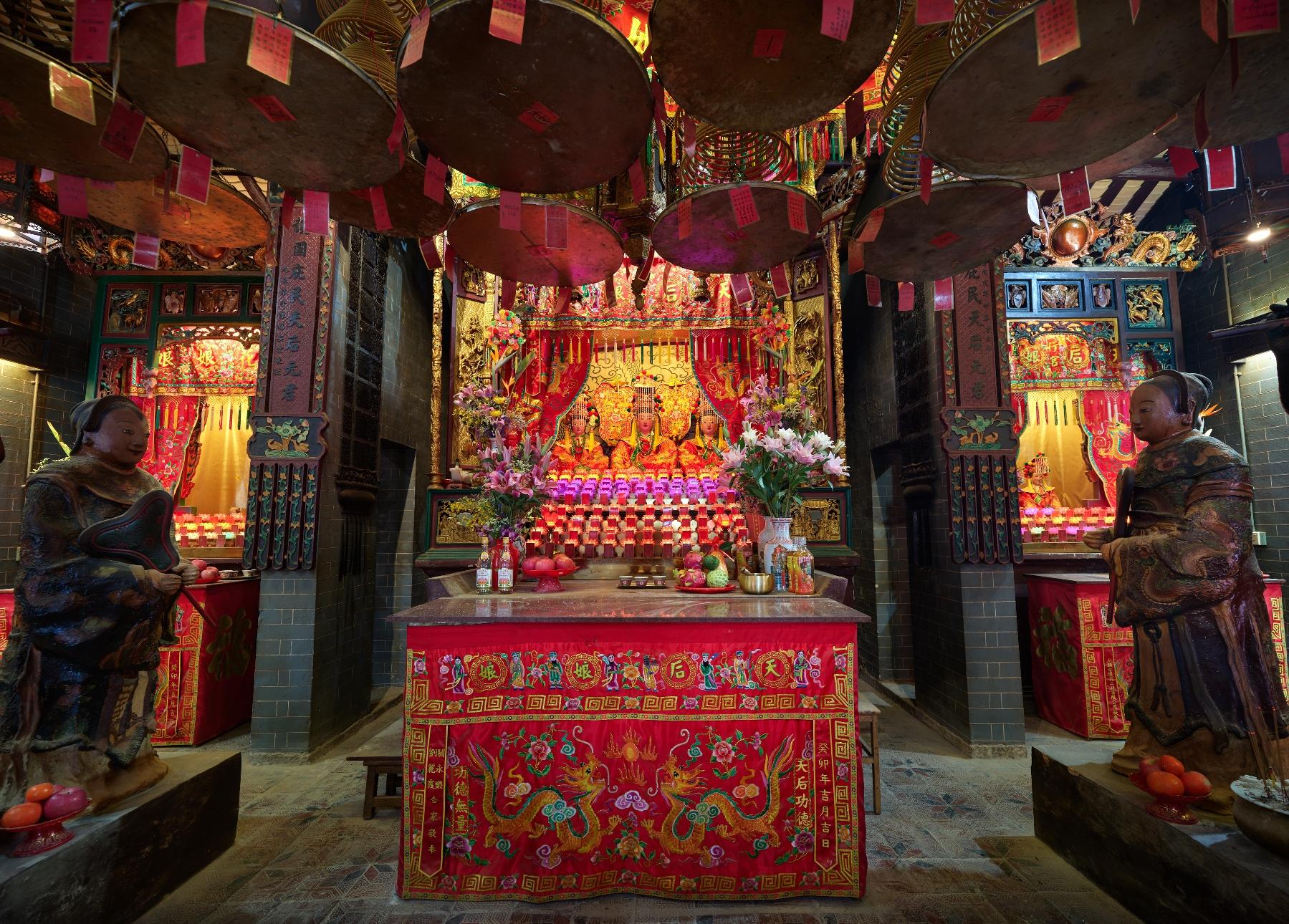 The Government gazetted today (October 20) the declaration of the Tin Hau Temple at Joss House Bay (the Temple) in Sai Kung as a monument under the Antiquities and Monuments Ordinance. Photo shows the statues of Tin Hau on the altar in the rear hall of the Temple.