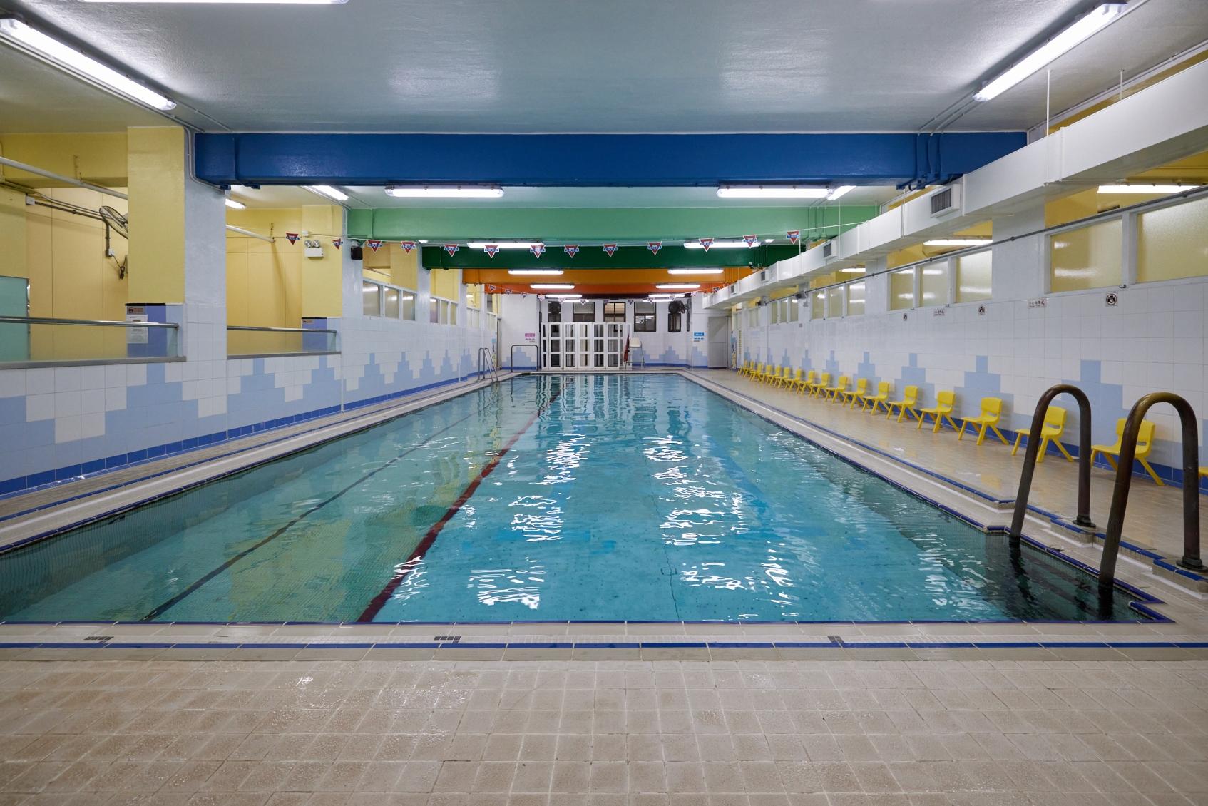 The Government gazetted today (October 20) the declaration of the Chinese YMCA of Hong Kong in Sheung Wan as a monument under the Antiquities and Monuments Ordinance. Photo shows the indoor swimming pool in the Chinese YMCA of Hong Kong. The original brass rail is still in use.