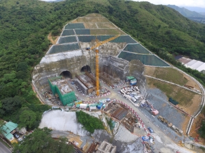The southern entrance of the Cheung Shan Tunnel and a ventilation building