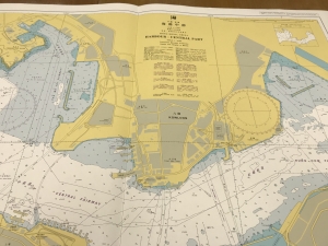 The HKHO produces 12 nautical charts for different parts of the Hong Kong waters. The picture shows a nautical chart of the central part of the harbour.