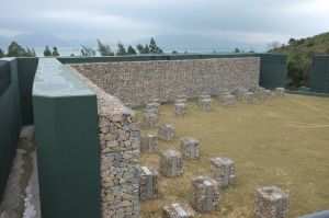 A debris barrier built by the GEO at Cheung Tung Road, Tung Chung, to reduce the landslide risks of natural hillsides.