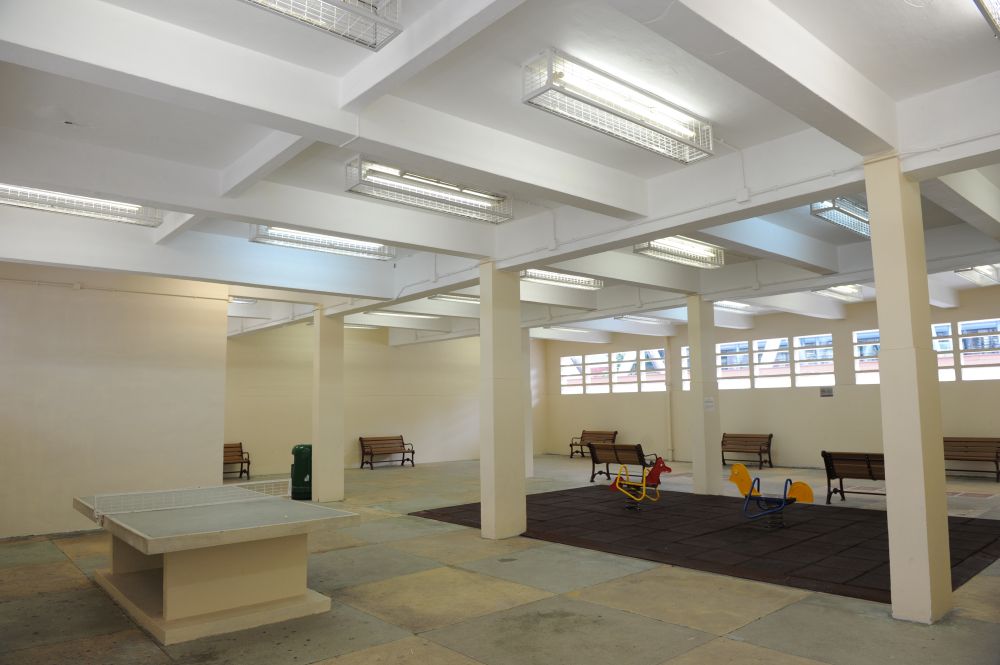 The first floor of the market was originally an indoor playground with a table for table tennis.  After revitalisation, the hopscotch will be preserved.