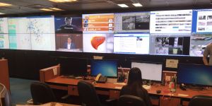 Mr KOO is interviewed at the DSD’s Emergency Co-ordination Centre (ECC) in Cheung Sha Wan.  In severe weather, the DSD will mobilise staff and activate the ECC to cope with possible emergency incidents.