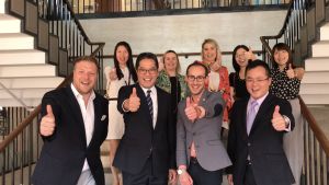 The SDEV, Mr. Michael WONG (second left), the Commissioner for Heritage, Mr. YAM Ho-san, José (first right), colleagues of the Development Bureau, and SCAD Hong Kong’s team pose for a group photo.