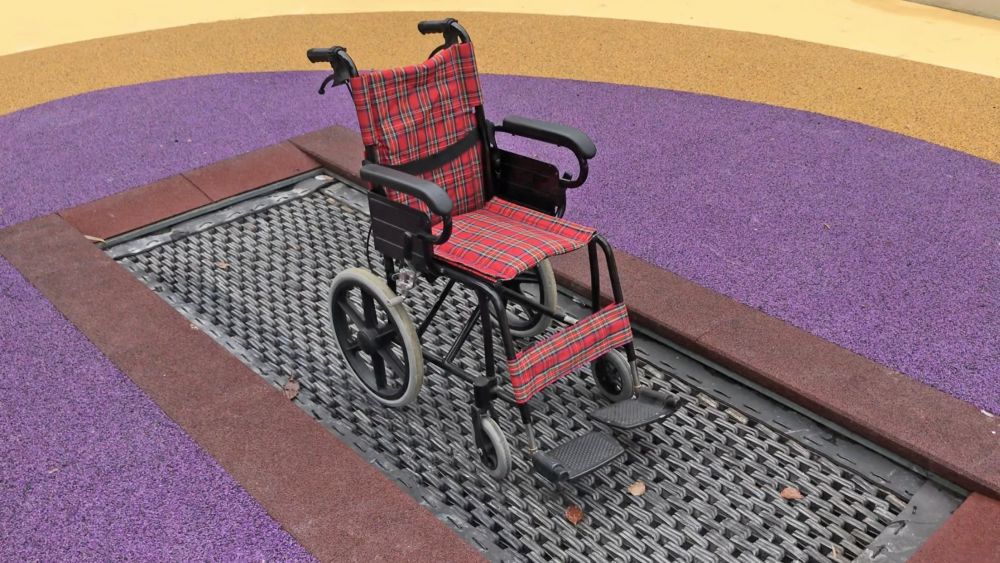 Trampolines are provided in the northern playground for the enjoyment of people with or without disabilities.