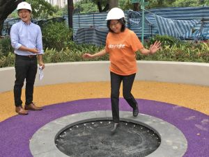 Trampolines are provided in the northern playground for the enjoyment of people with or without disabilities.