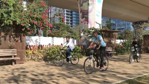 A short-term pilot project is currently underway at the Kwun Tong Promenade, under which a footpath of approximately 1kilometre (km) in length is turned into the GreenWay for shared use by pedestrians and cyclists.