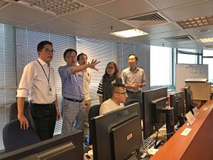 Mr Edwin TONG finds it unforgettable that when Typhoon Mangkhut hit Hong Kong, the Drainage Services Department (DSD) maintained high alert and was fully mobilised to deal with the situation. Picture shows the Secretary for Development, Mr WONG Wai-lun, Michael (first left) visiting the DSD Emergency Control Centre. He is briefed by Mr Edwin TONG on the latest flooding situation and the department’s work in response to emergencies.