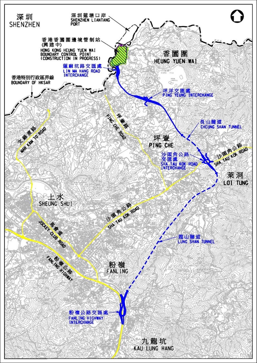 The route map of the Heung Yuen Wai Highway.