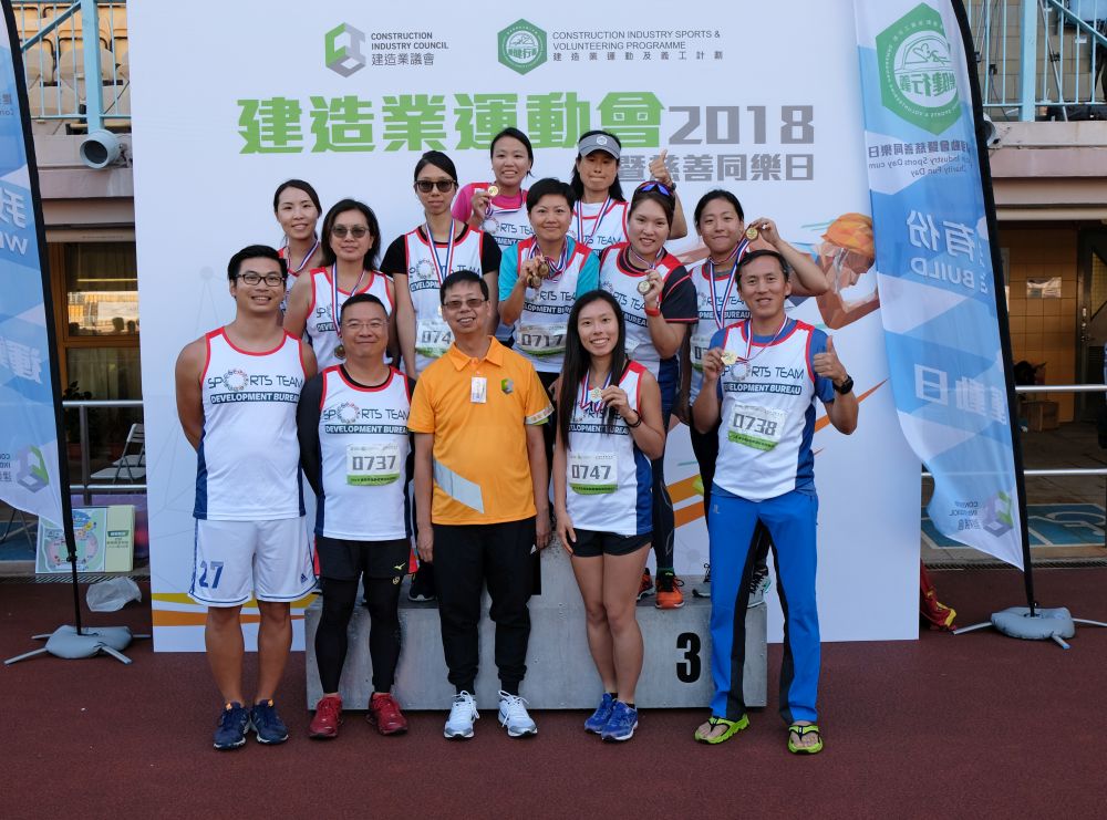 Pictured is Koey (second row, first right) and her colleagues taking part in the sports day. At the centre of the front row is the Director of Water Supplies, Mr WONG Chung-leung.