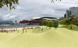 Illustrative design concept and reference pictures of the “FunScape” provided by the ASD. The park features undulating lawns, fun tunnels, viewing hillocks and pavilions suitable for family activities and harbour views.