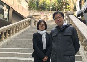 The Executive Secretary (Antiquities & Monuments) of the Antiquities and Monuments Office (AMO) of the Development Bureau (DEVB), Ms Susanna SIU Lai-kuen, (left), and the Curator of the Historical Buildings Sub-unit of the AMO, Mr NG Chi-wo (right), state that their colleagues are determined to restore the Duddell Street Steps and Gas Lamps using original materials and craftsmanship when undertaking the restoration of the monument.