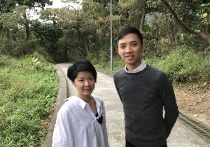 Architect of the Sustainable Lantau Office (SLO) of the Civil Engineering and Development Department, Mr CHEUNG Wan-tao, Toby (right), and the heritage conservation expert, Ms NG Wan-yee, Wendy (left), introduce a rich variety of historical relics and monuments along the Tung O Ancient Trail in Lantau.