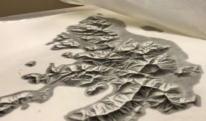 A topographic map of the Hong Kong Island made by sketching.