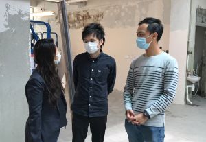 The DEVB conducts inspections and takes part in works progress meetings when the former school premises are under renovation. From left: Ms YAU Ka-man, Officer-in-charge of the Kam Kwong Integrated Community Service Center; Mr CHAN Tin-lai, Mike, Quantity Surveyor (Planning) of the DEVB, and Mr HO Chi-kin, Stanley, Service Development Officer of the centre. 