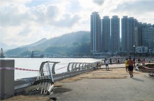 During the onslaught of super typhoon Mangkhut in Hong Kong two years ago, the TKO Waterfront Park was hit by overtopping waves, and some railings and paving blocks along the coast were damaged. (stock photograph)