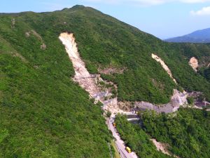 An intense rainstorm in May 2016 resulted in a number of landslides in Sai Kung, including a massive natural terrain landslide above Sai Wan Road. The 2 100 cubic metres of landslide debris blocked access to Sai Wan Village. (Stock photo)