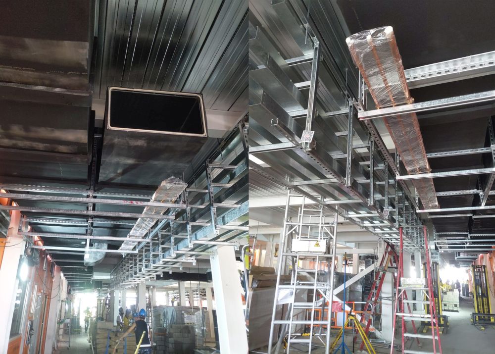 The electrical and mechanical ducting located at the soffit of the common corridor of the ward building is built with the concept of Design for Manufacture and Assembly (DfMA), which can save manpower and time.
