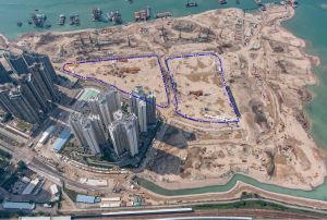 Pictured is the first parcel of housing land formed by reclamation in Tung Chung East (circled in blue). 