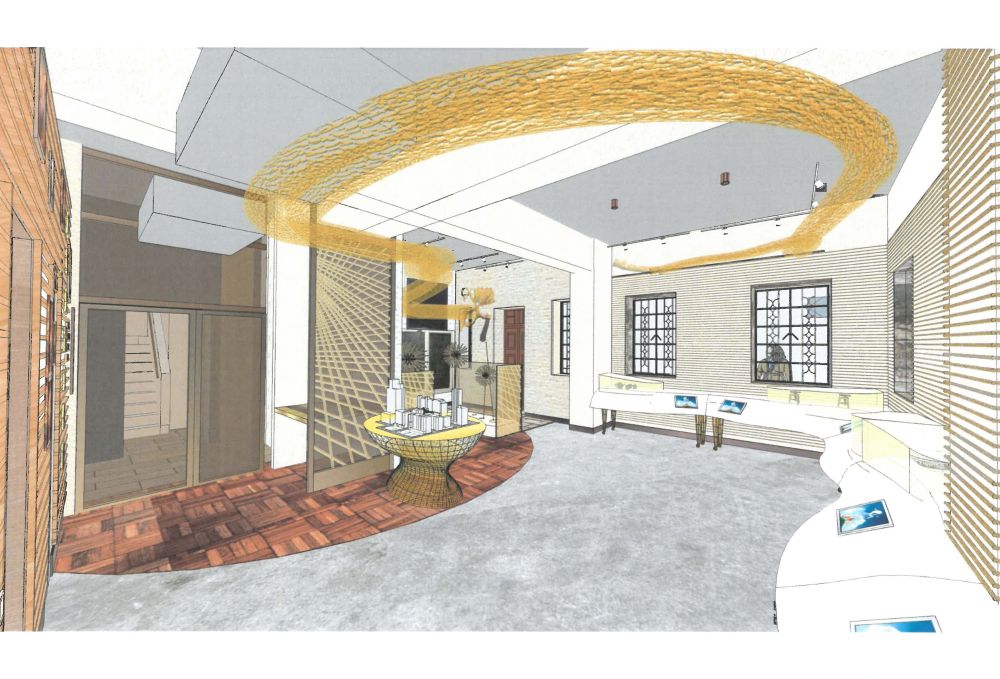 構想圖顯示活化後的建築物，地下一層將變成展覽廳，並加入現代科技元素，如擴增實境（AR）、虛擬實境（VR）等設備。