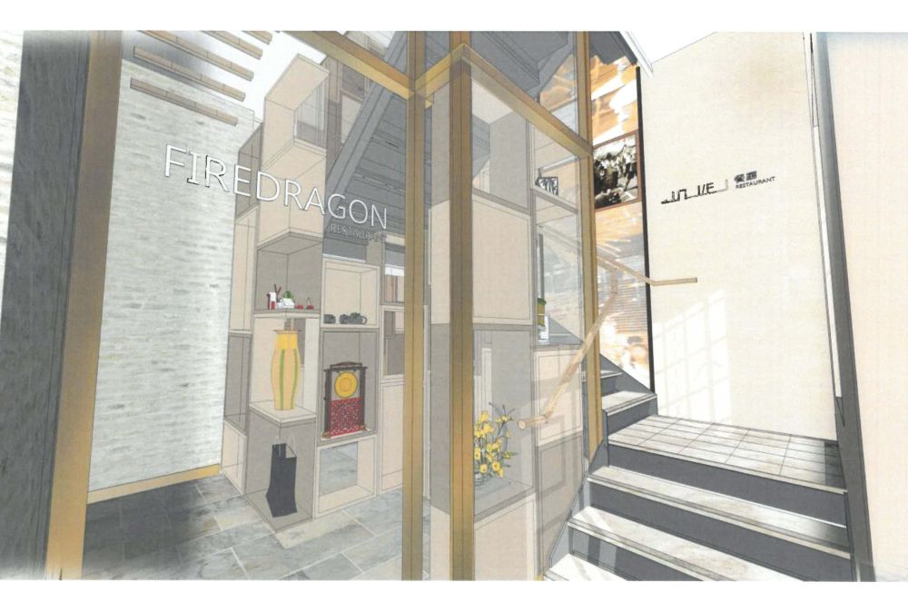 建築物內新造的樓梯下，設有售賣紀念品的店舖。