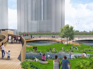 The artist’s impression of the river park.