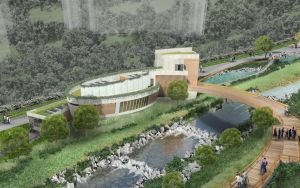The artist’s impression of the visitor centre in the river park.