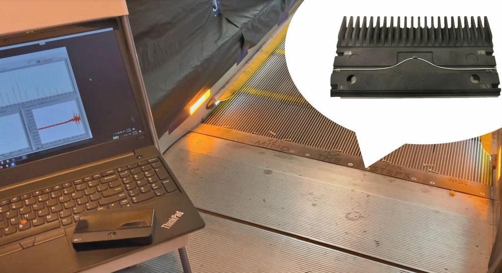 With the optical fibre sensing technology under the escalator combs, obstacles on escalators can be detected.