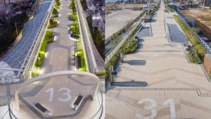 The sky garden is designed with the concept of aviation. For example, the numbers “13” and “31” put at the two ends of the garden symbolise respectively “Runway 13” and “Runway 31” that were used for distinguishing orientation of the former airport runway.
