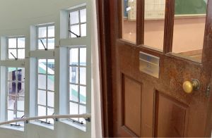 The spiral staircase, timber doors, timber/steel-framed windows with their ironmongery, cement tiles with terrazzo finishes, as well as timber floorboards inside the main building are examples of historic building element, and are kept in very good condition.