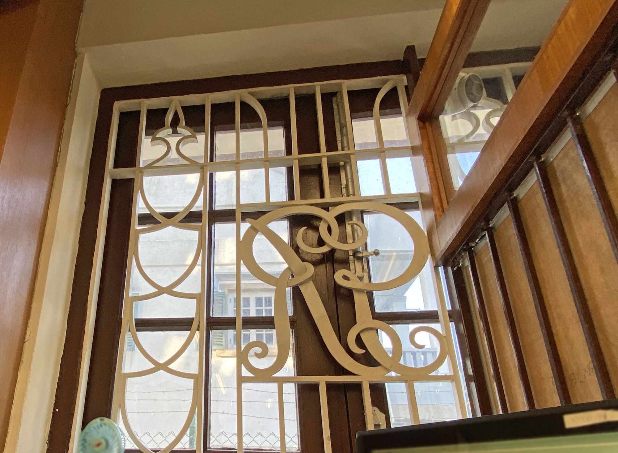 Pictured are the original window grilles of the Stanley Post Office.