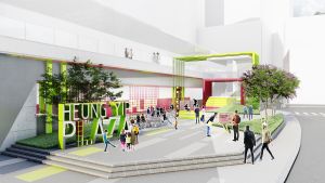 An artist’s impression of the improved Nam Long Shan Road Sitting-out Area proposed by the first prize winning entry in the Design Competition on Green Link in Wong Chuk Hang.