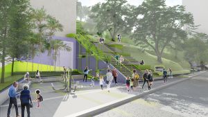 An artist’s impression of the improved Yip Kan Street Sitting-out Area and its nearby areas proposed by the first prize winning entry.