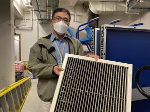 Mr CHUNG Kim-chuen says that enhancement or conversion works include adjustment of central air-cooling systems and primary air handling units, addition of exhaust air fans, disinfection, filters and air purification equipment.