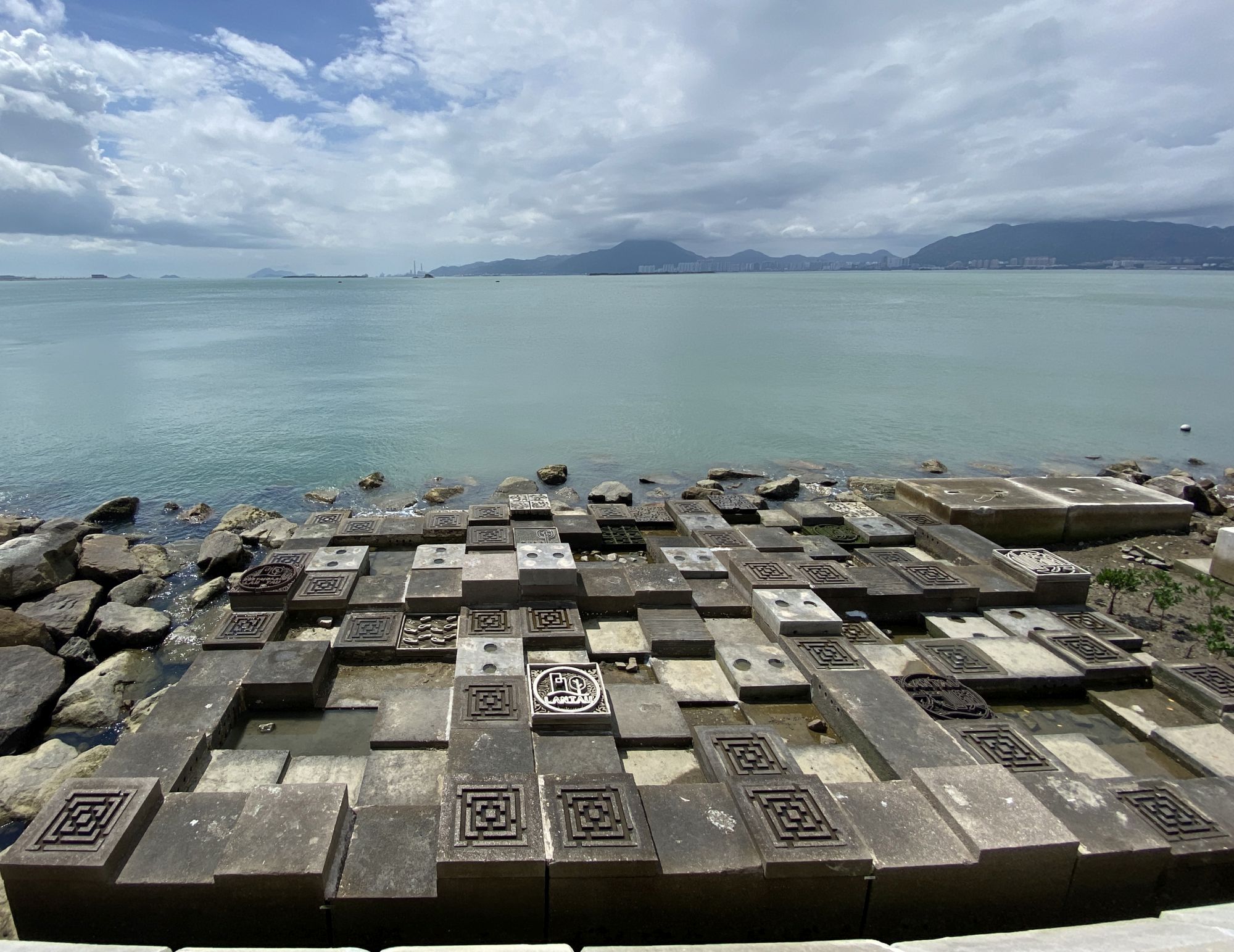 Pictured are the bio-blocks in the trial eco-shoreline in Tung Chung.